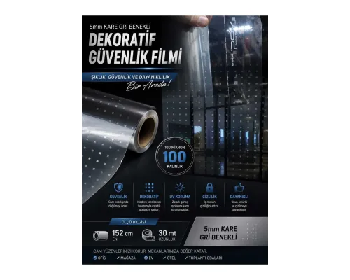 DEKORATİF 5MM KARELİ GÜVENLİK CAM FİLM